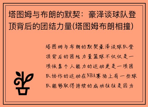 塔图姆与布朗的默契：豪泽谈球队登顶背后的团结力量(塔图姆布朗相撞)