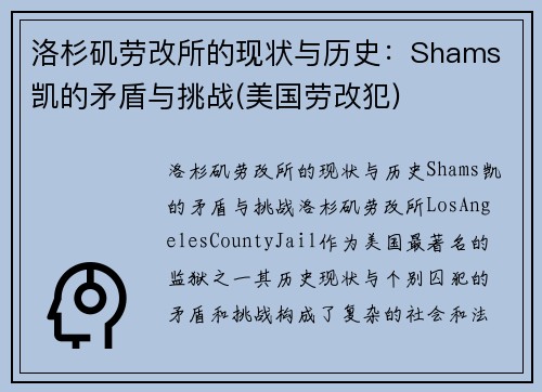 洛杉矶劳改所的现状与历史：Shams 凯的矛盾与挑战(美国劳改犯)